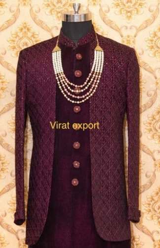 Velvet Embroidery Fabric For Men Sherwani