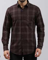 Men Party Wear Brown Check Shirts