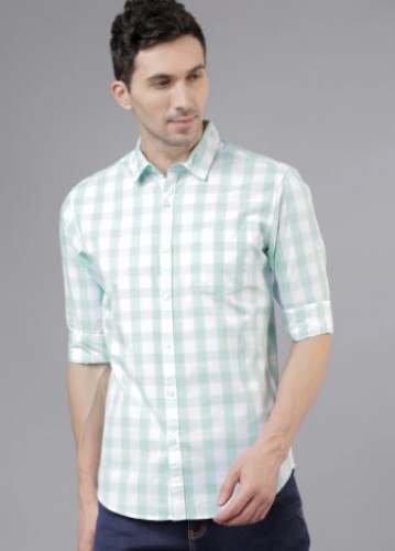 Sky Blue Check Cotton Shirts by Fashion Palace