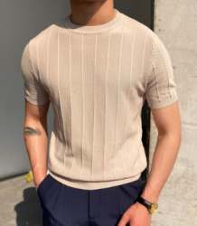 Men Stylish Cream Knitted T shirts