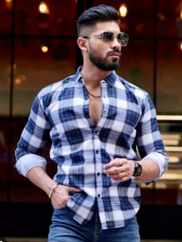 Stylish Men White And Blue Check Shirts by Ghanshyam Selection