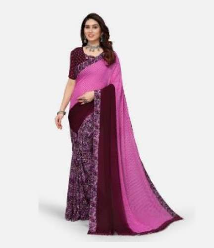Ladies Poonam Geoegette Printed Saree by Krishnam Cloth House