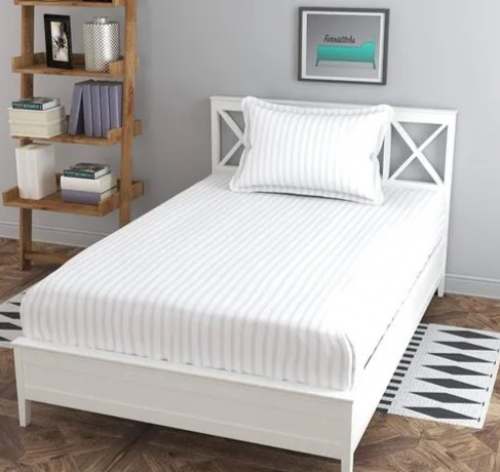 Strip White Cotton Single Bed Sheet For Hotel