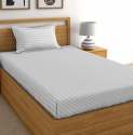 Strip White Cotton Single Bed Sheet For Hotel thumb 1