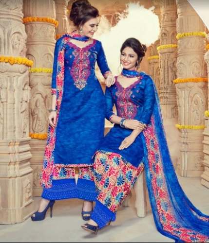Blue Color Printed Dress Material by Sethi Saree house