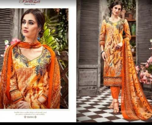 Orange Printed Dress Material For Women by Sethi Saree house