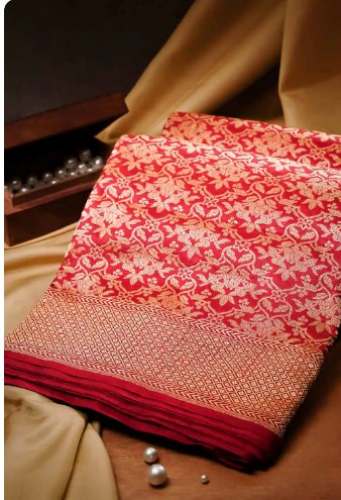 Dark Red Pure Silk Brocade Banarasi Saree For Ladies 