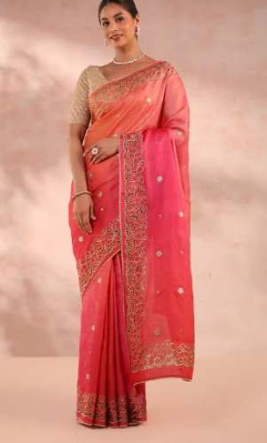 Women Pink Color Embroidered pure Tussar Saree  by Taneira Sarees