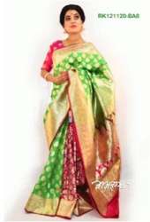 Green And Pink Color Banarasi Silk Golden Zari Saree