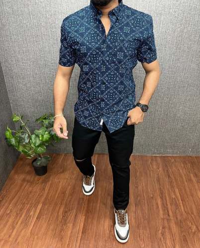 100% Cotton Short Sleeve Printed Mens Shirt 