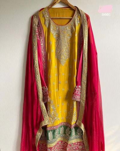 Fully Stitched Yellow and Pink Georgette Suit 