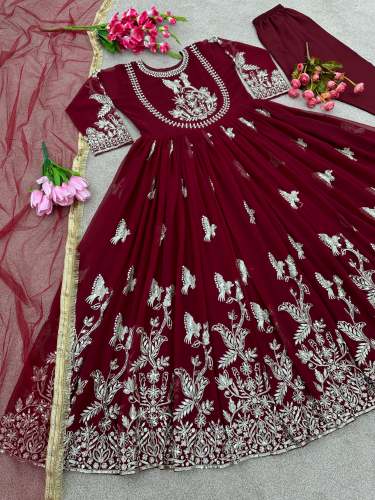 New Collection of Georgette Full Sleeve Red Gown 