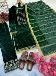 Winter Special Dark Green Viscose Velvet Suit 