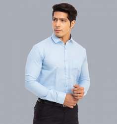 Office Wear Sky Blue Plain Shirt For Men