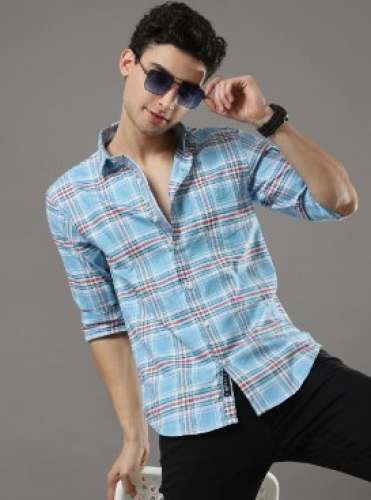 Men Blue Check Cotton Shirts
