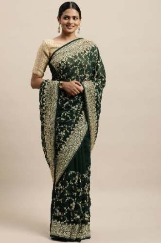 Ladies Green Embroidered Saree by Radhika Saree Center