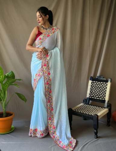 Sky Blue Sequins Georgette Sarees