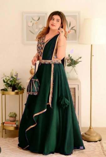 Green Party Wear Lehenga Choli by Ashirwad Fashion World