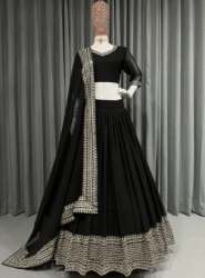 Ladies Black Designer Embroidered Work Lehenga