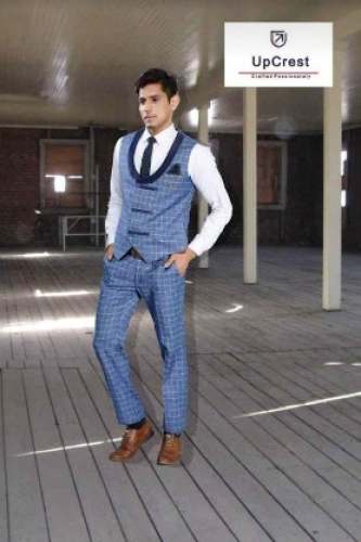 Sky Blue Chex Mens Suit by Ana Garments