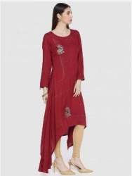 Embellished Red Cotton Kurti For Women
