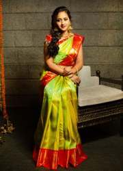 Green And Red Kanchipuram Silk Saree With Zari Print