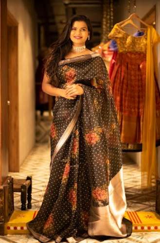 Ladies Digital Printed Black Sarees