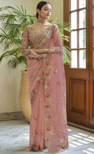 Ladies Amazing Embroidered Work Organza Sarees by R S Brothers