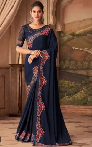 Ladies Blue Silk Border Work Sarees﻿ by R S Brothers
