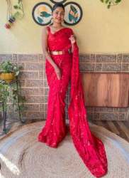 Latest Sequin Ready to Wear Saree With Golden Belt