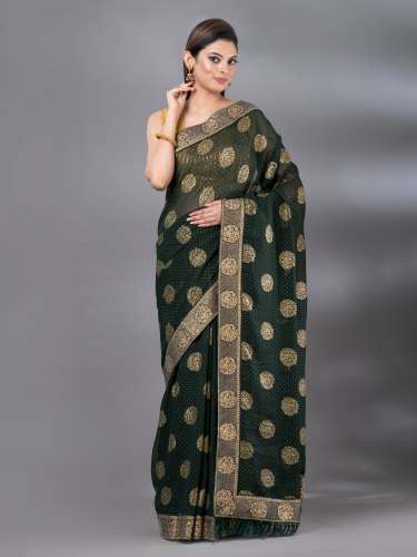 Dark Green Casual Chiffon Foil Pattern Designer Mahalasa Saree