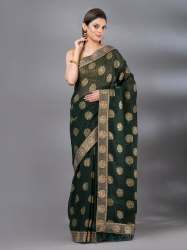 Dark Green Casual Chiffon Foil Pattern Designer Mahalasa Saree