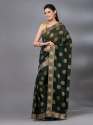 Dark Green Casual Chiffon Foil Pattern Designer Mahalasa Saree thumb 2