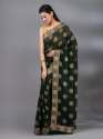 Dark Green Casual Chiffon Foil Pattern Designer Mahalasa Saree thumb 3