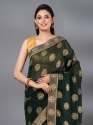 Dark Green Casual Chiffon Foil Pattern Designer Mahalasa Saree thumb 4