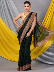 Dark Green Shimmer Designer Mahalasa  Saree With Designer Border