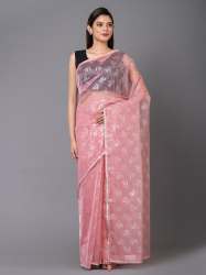 Fruit Pink Floral Printed Chiffon Designer Mahalasa Saree with Unstitched Blouse