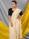 Gold Beige Naturally Dyed Block Printed Chiffon Mahalasa  Saree thumb 3