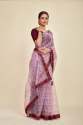 Lavender Tissue Organza Solid Designer Mahalasa Saree With Lece Border thumb 1