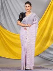Lavender Sequins Georgette Designer Mahalasa Saree With Fancy Border