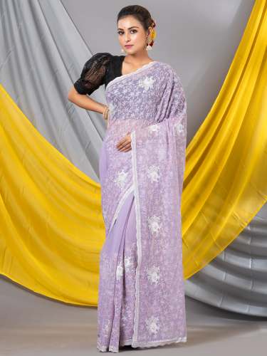 Lavendor Chiffon Sequence Floral Designer Mahalasa Saree