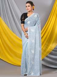 Light Aqua Chiffon Floral Pattern Sequence  Mahalasa Saree