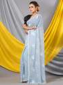 Light Aqua Chiffon Floral Pattern Sequence  Mahalasa Saree thumb 1