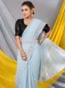 Light Blue Georgette Crush Mahalasa Saree With Fancy Belt thumb 1