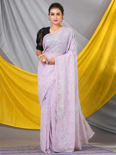Light Lavender Sequins Embroidered Georgette Designer Saree