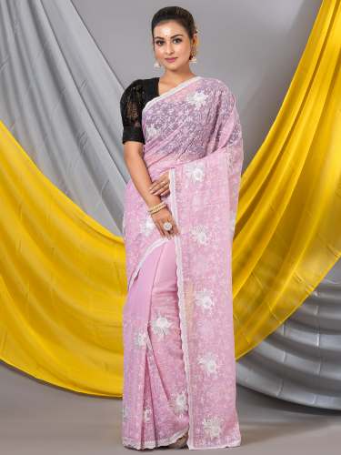 Light Pink Chiffon Sequence  Floral Designer Mahalasa Saree