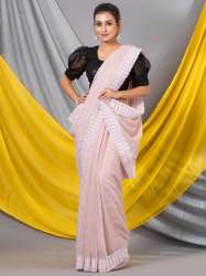 Light Pink Shimmer Sequence Floral Designer Mahalasa  Saree