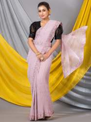 Light Wine Georgette Crush Designer Mahalasa Saree With Belt