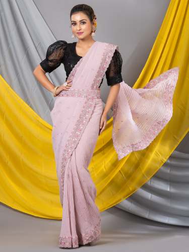 Light Wine Georgette Crush Mahalasa Saree With Belt