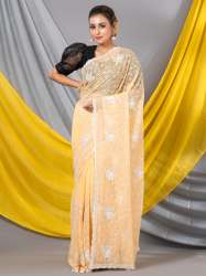 Lime Yellow Chiffon Floral Mahalasa Designer Saree